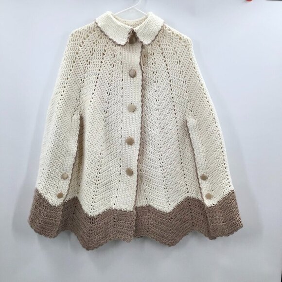 Handmade Jackets & Blazers - VTG Hand Crochet OS Capelet Short Cape Cream Boho Cottagecore Cosplay Prairie